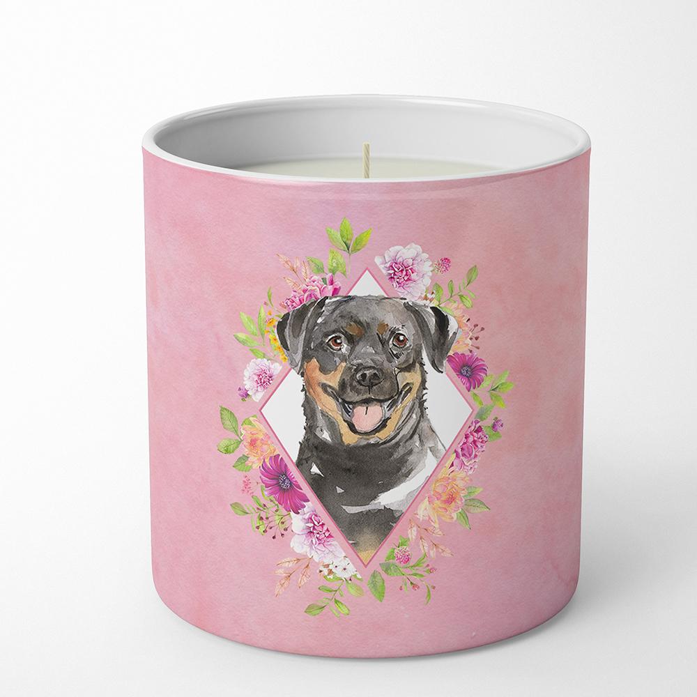Rottweiler Pink Flowers 10 oz Decorative Soy Candle CK4217CDL by Caroline&#39;s Treasures