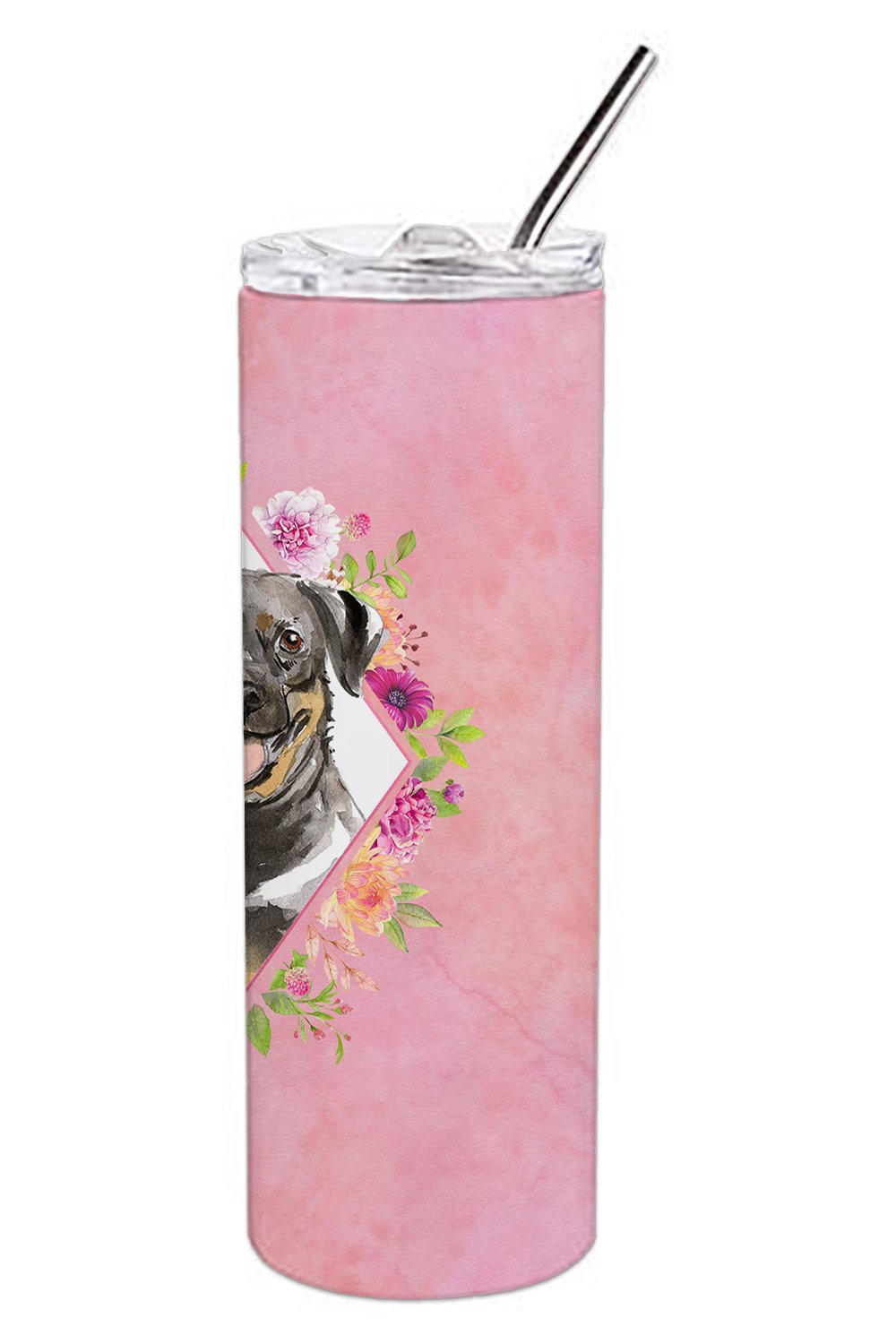 Rottweiler Pink Flowers Double Walled Stainless Steel 20 oz Skinny Tumbler CK4217TBL20 by Caroline's Treasures