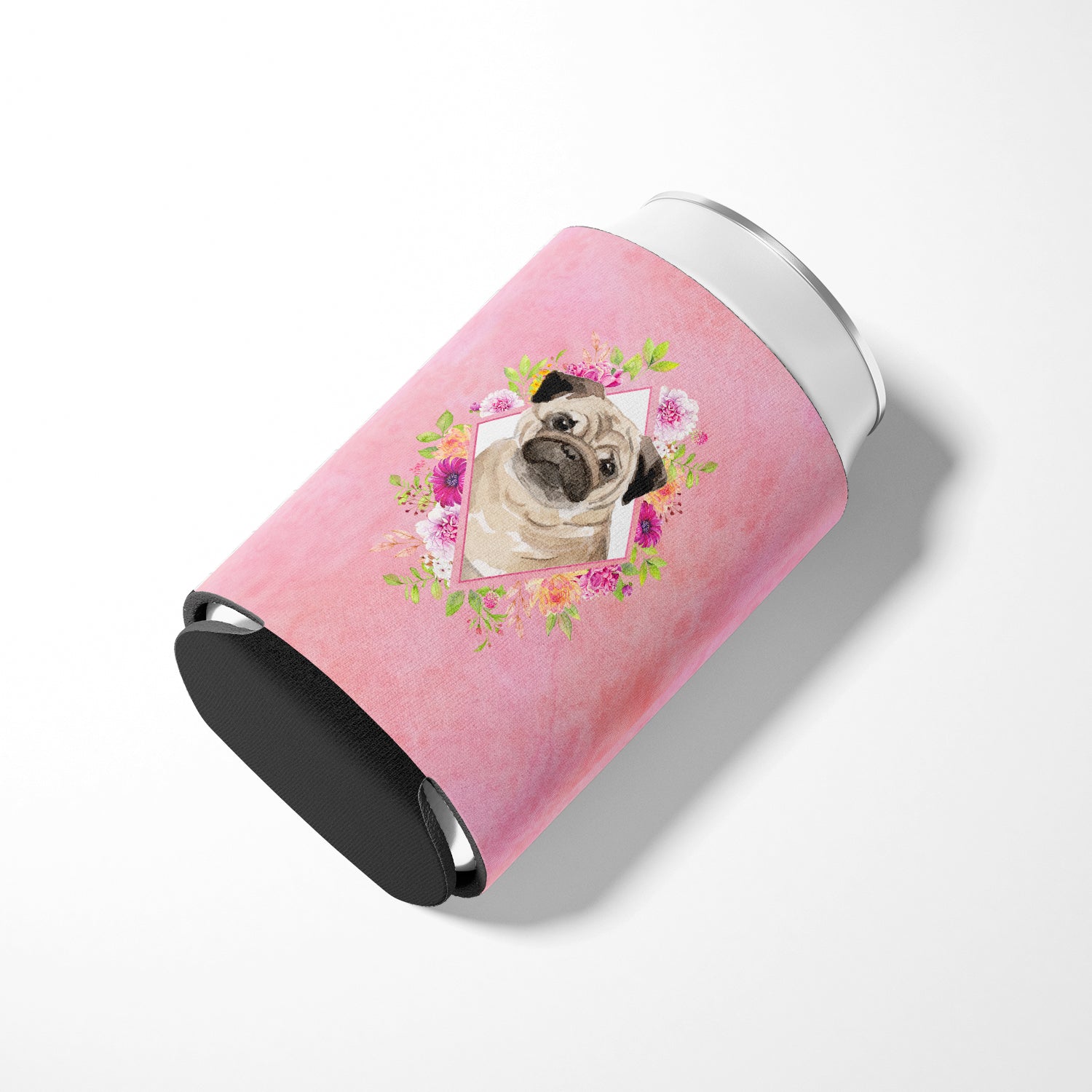 Fawn Pug Pink Flowers Can or Bottle Hugger CK4218CC