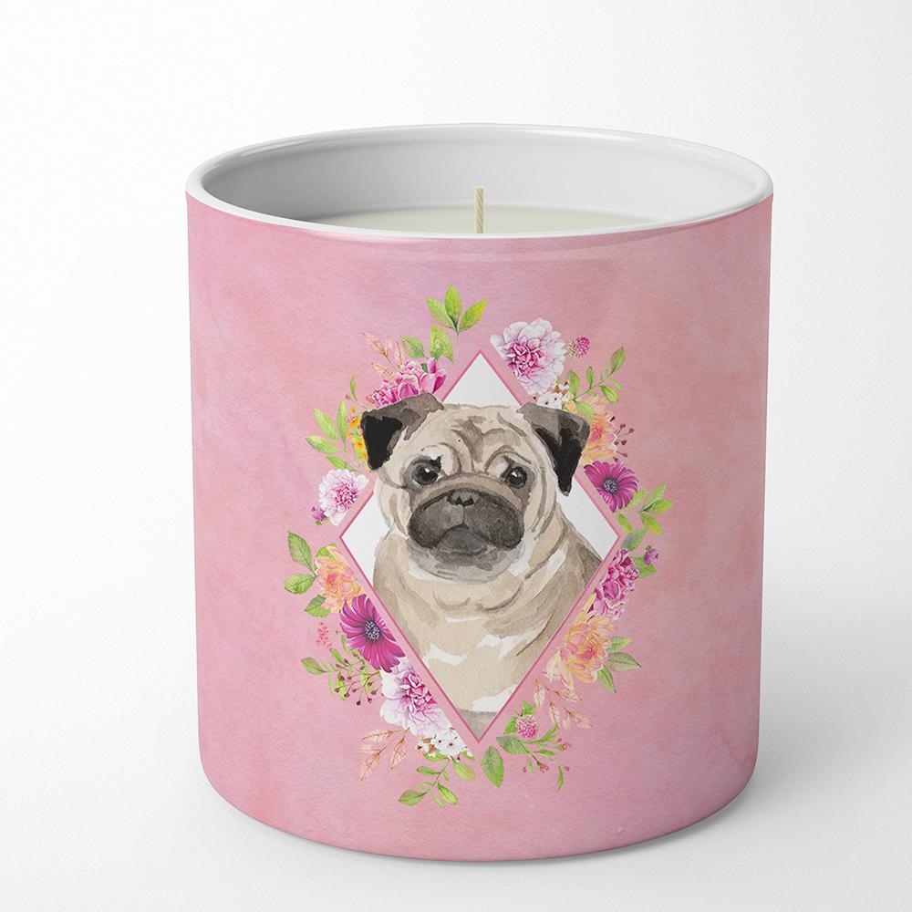 Fawn Pug Pink Flowers 10 oz Decorative Soy Candle CK4218CDL by Caroline&#39;s Treasures