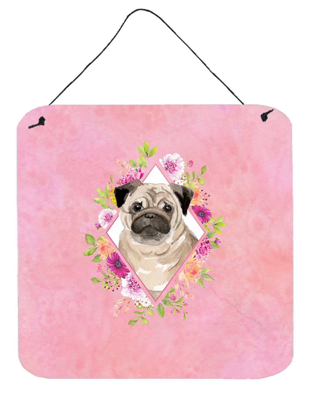 Fawn Pug Pink Flowers Wall or Door Hanging Prints CK4218DS66 by Caroline&#39;s Treasures