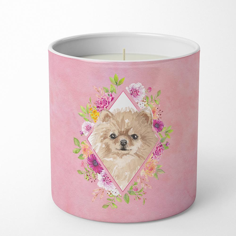Pomeranian Pink Flowers 10 oz Decorative Soy Candle CK4219CDL by Caroline&#39;s Treasures