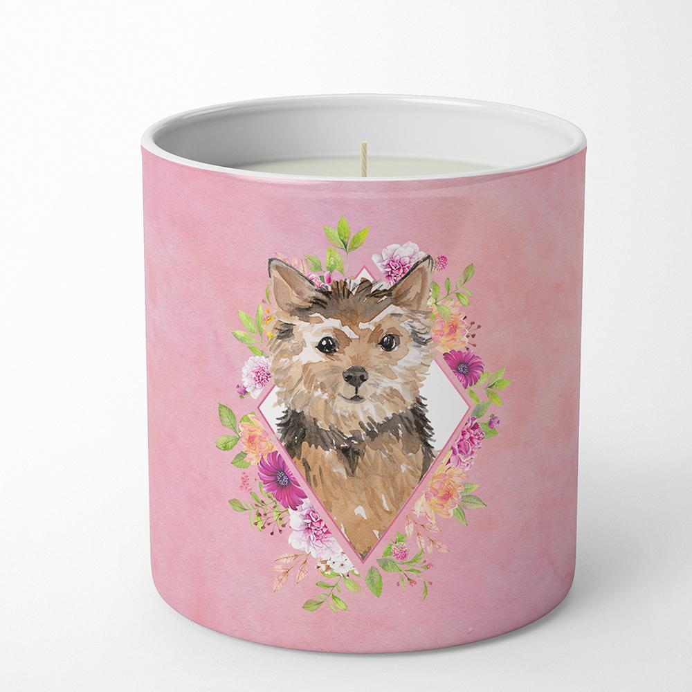 Norwich Terrier Pink Flowers 10 oz Decorative Soy Candle CK4220CDL by Caroline&#39;s Treasures