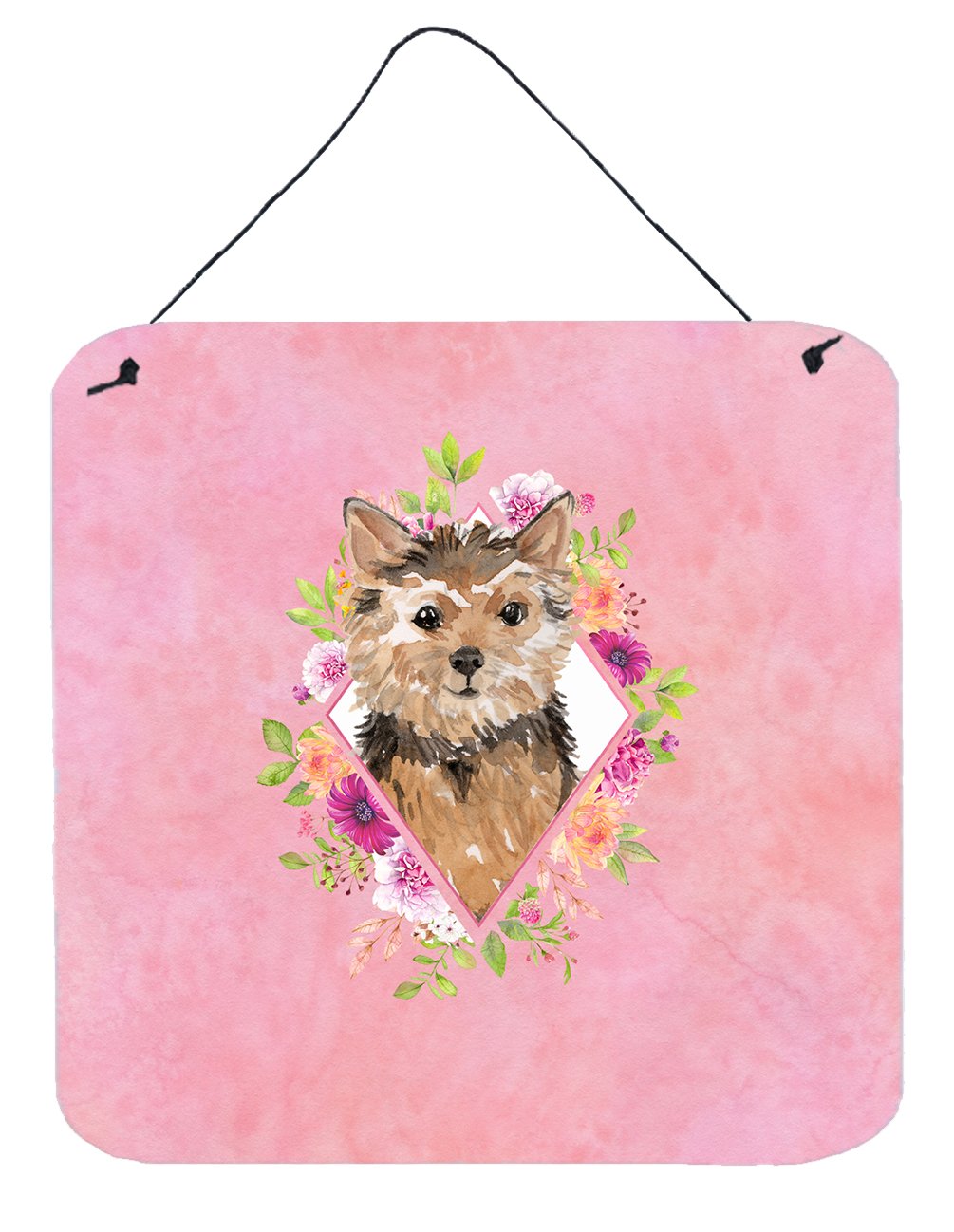 Norwich Terrier Pink Flowers Wall or Door Hanging Prints CK4220DS66 by Caroline&#39;s Treasures