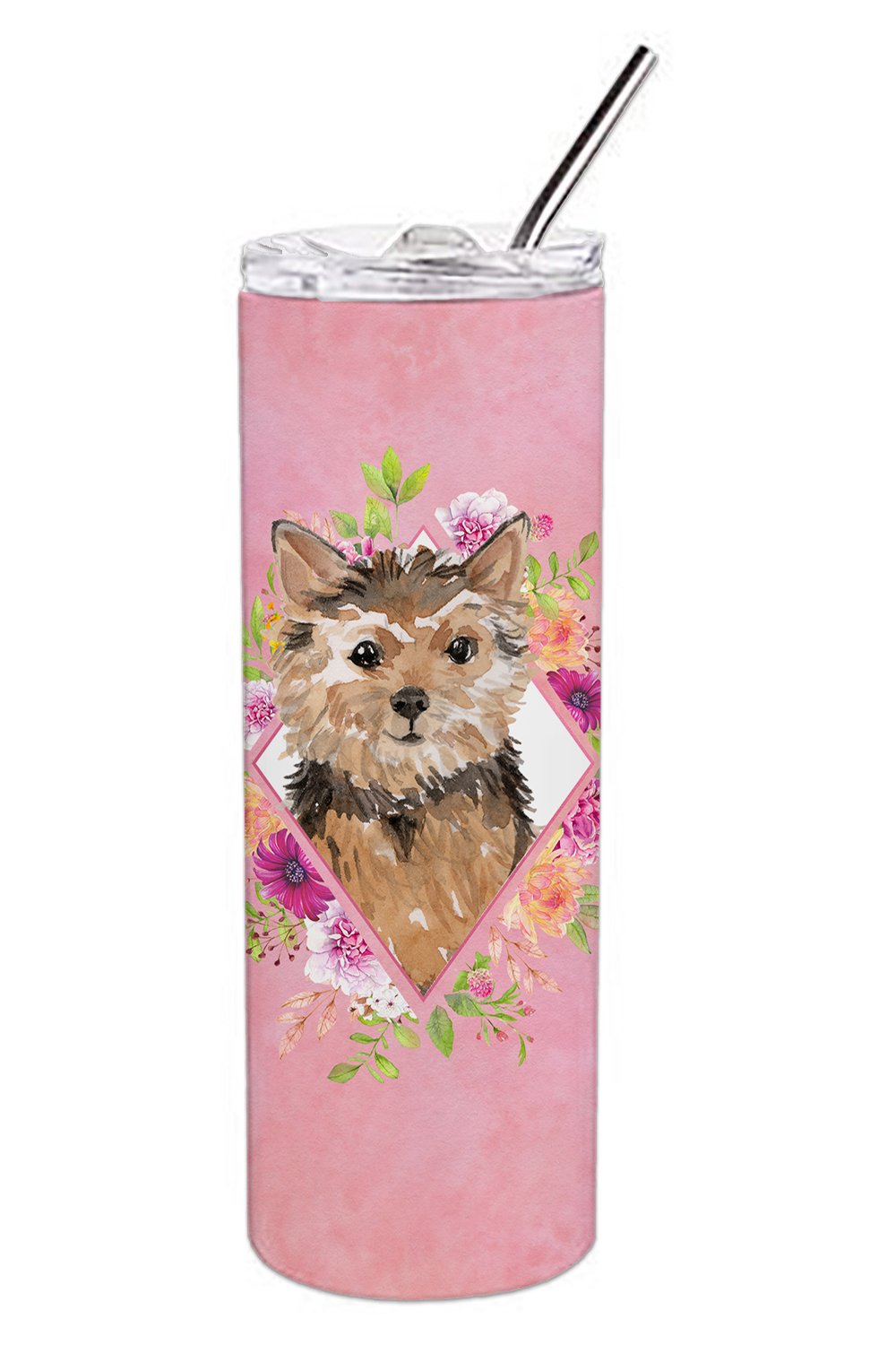 Norwich Terrier Pink Flowers Double Walled Stainless Steel 20 oz Skinny Tumbler CK4220TBL20 by Caroline's Treasures