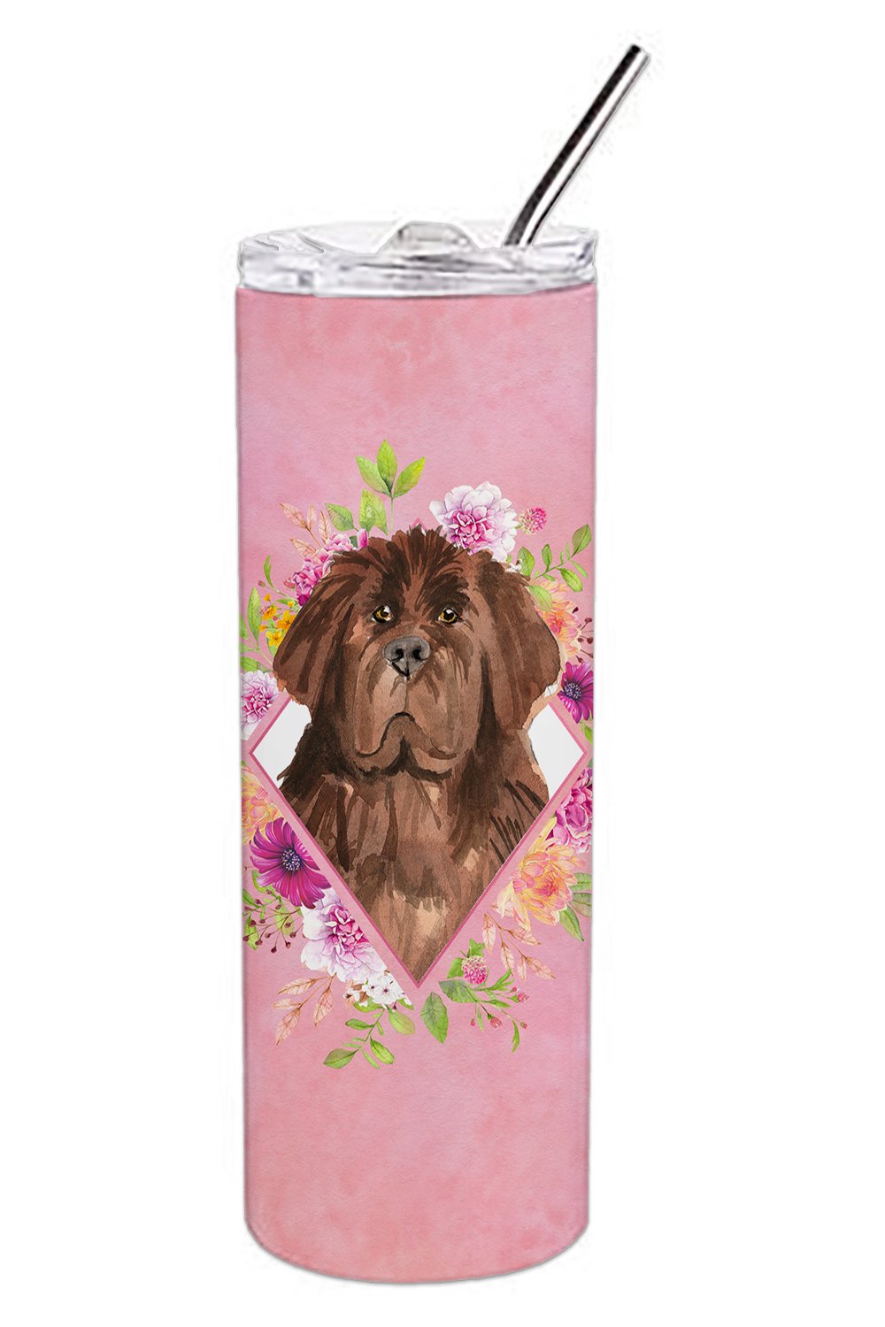 Newfoundland Pink Flowers Double Walled Stainless Steel 20 oz Skinny Tumbler CK4221TBL20 by Caroline&#39;s Treasures
