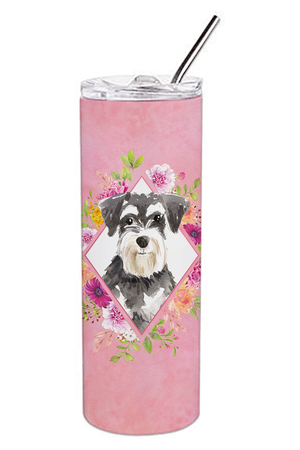 Schnauzer #2 Pink Flowers Double Walled Stainless Steel 20 oz Skinny Tumbler CK4222TBL20 by Caroline&#39;s Treasures
