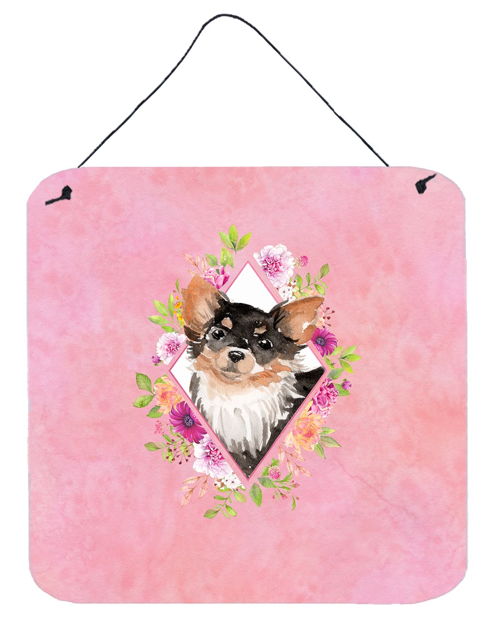 Longhaired Chihuahua Pink Flowers Wall or Door Hanging Prints CK4225DS66 by Caroline&#39;s Treasures