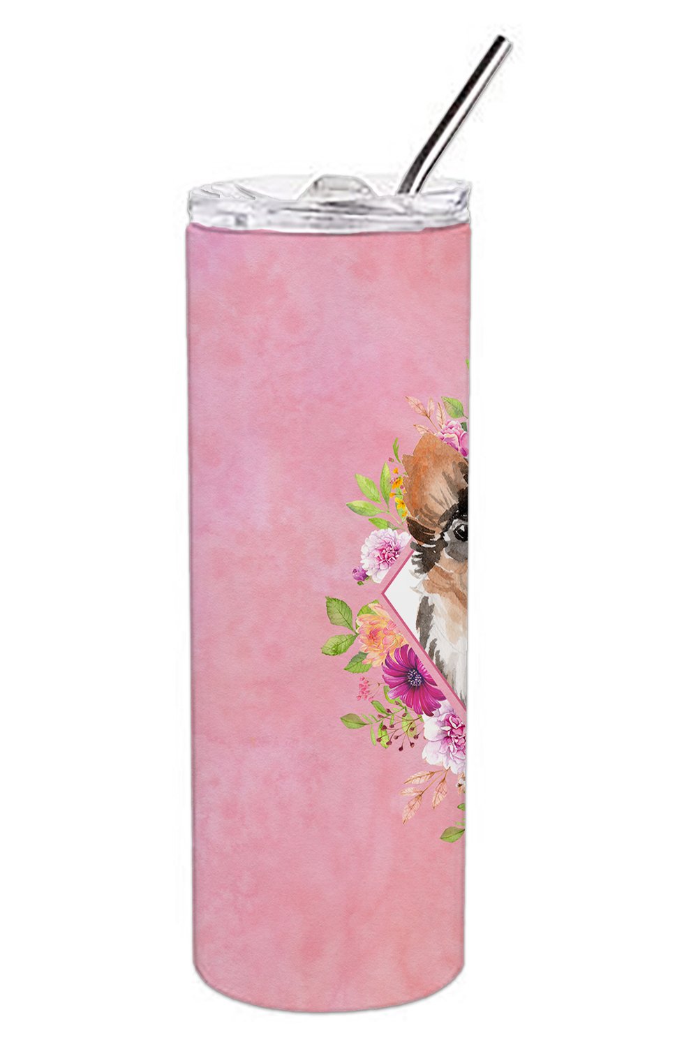 Longhaired Chihuahua Pink Flowers Double Walled Stainless Steel 20 oz Skinny Tumbler CK4225TBL20 by Caroline's Treasures