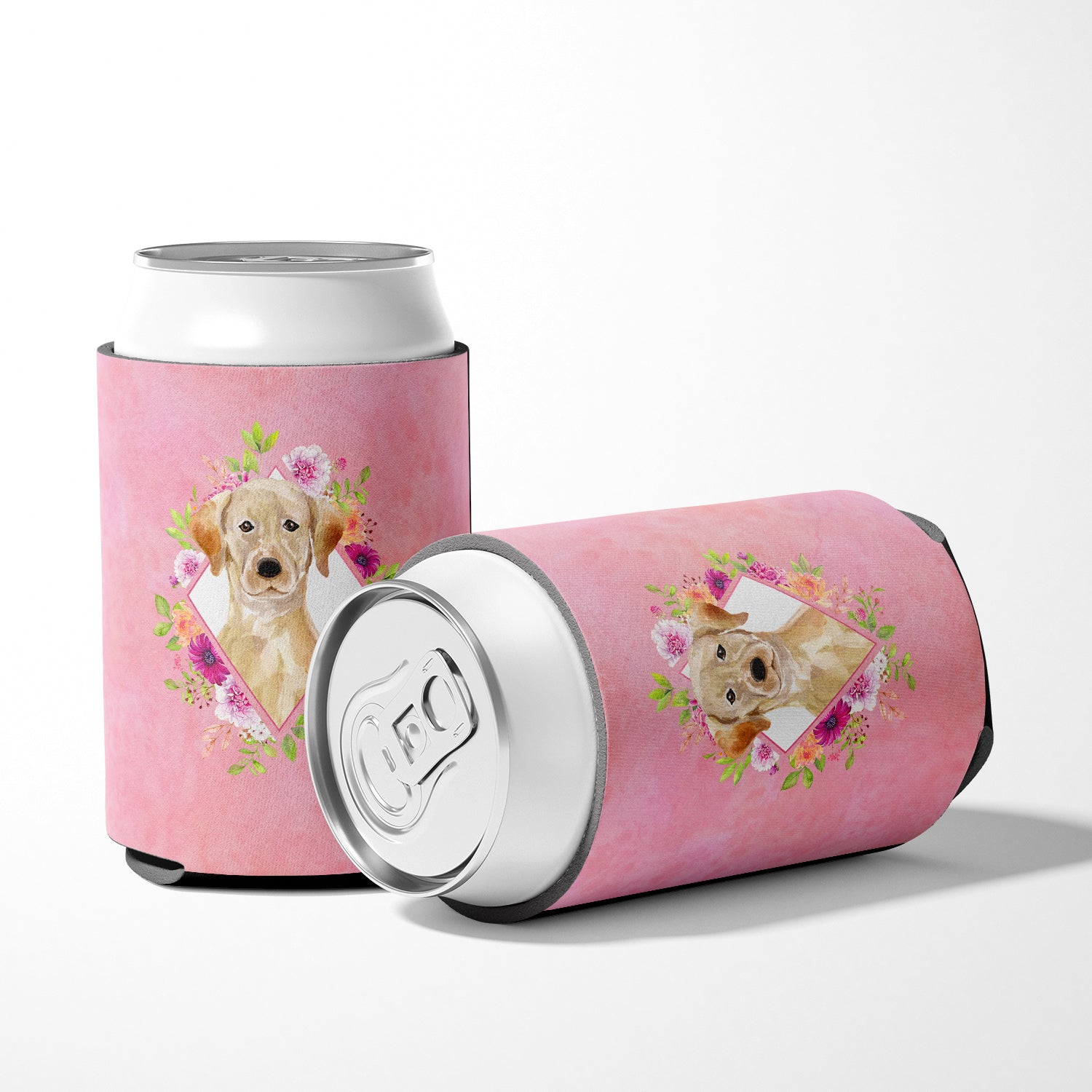 Yellow Lab Pink Flowers Can or Bottle Hugger CK4227CC