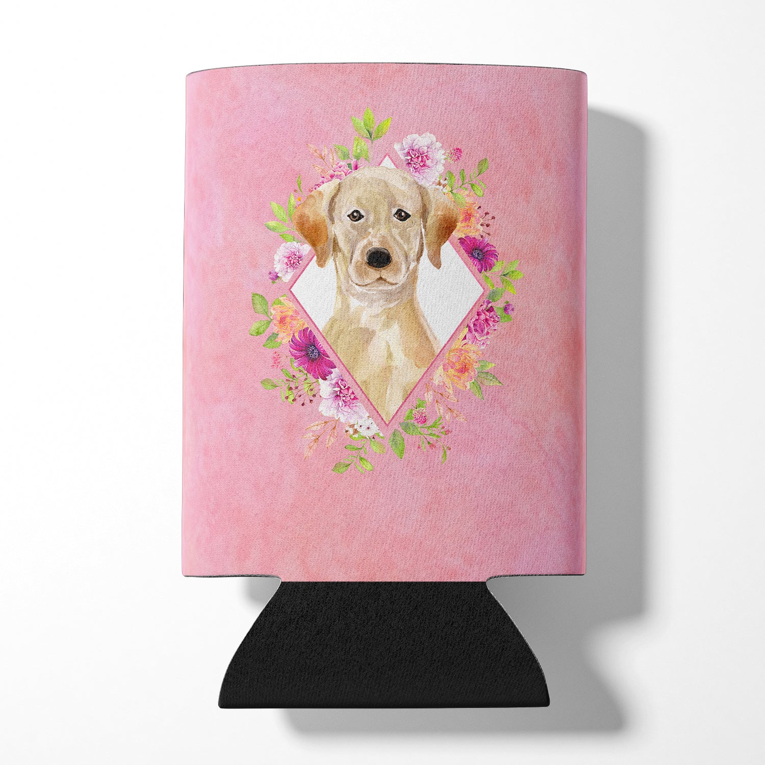 Yellow Lab Pink Flowers Can or Bottle Hugger CK4227CC  the-store.com.