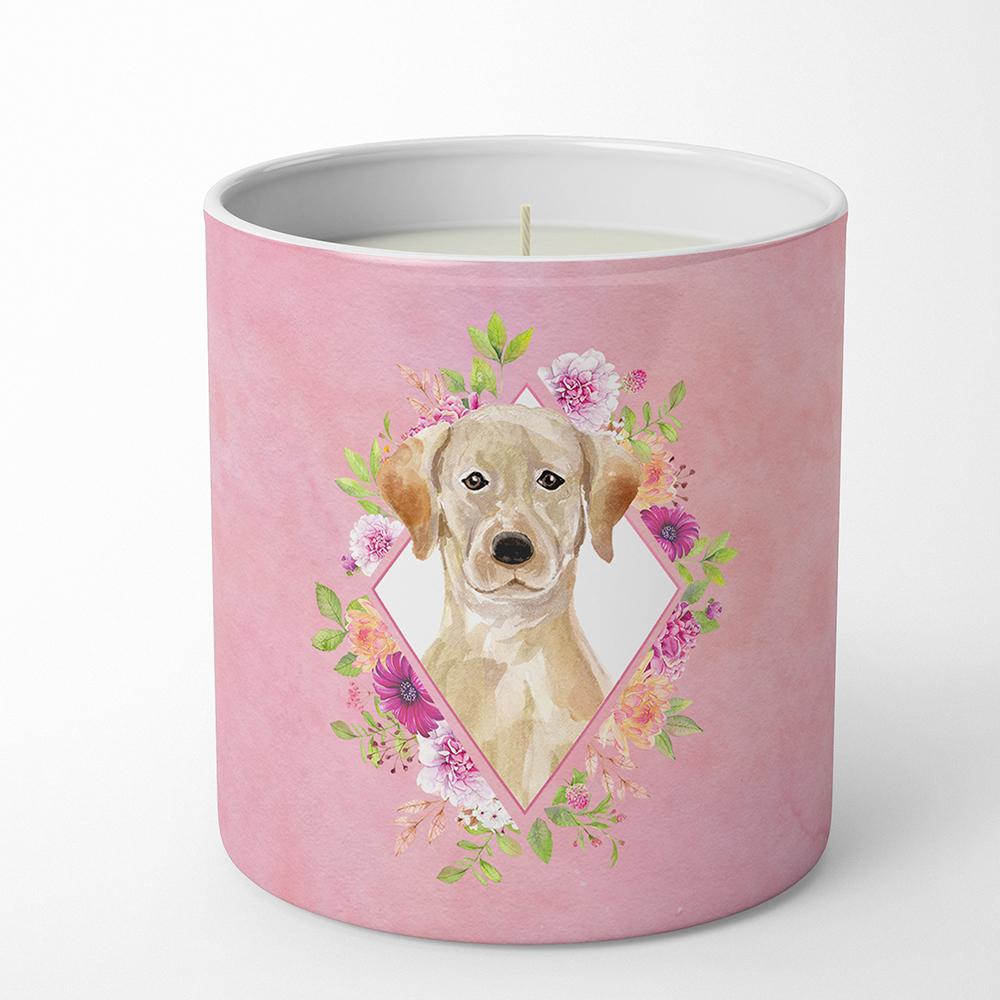 Yellow Lab Pink Flowers 10 oz Decorative Soy Candle CK4227CDL by Caroline&#39;s Treasures