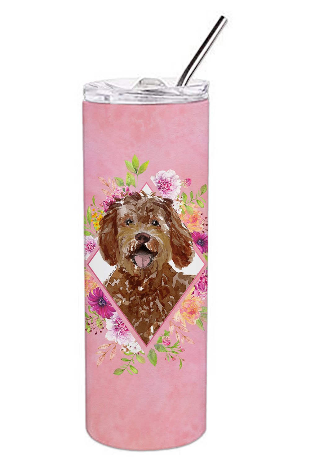 Labradoodle Pink Flowers Double Walled Stainless Steel 20 oz Skinny Tumbler CK4228TBL20 by Caroline&#39;s Treasures