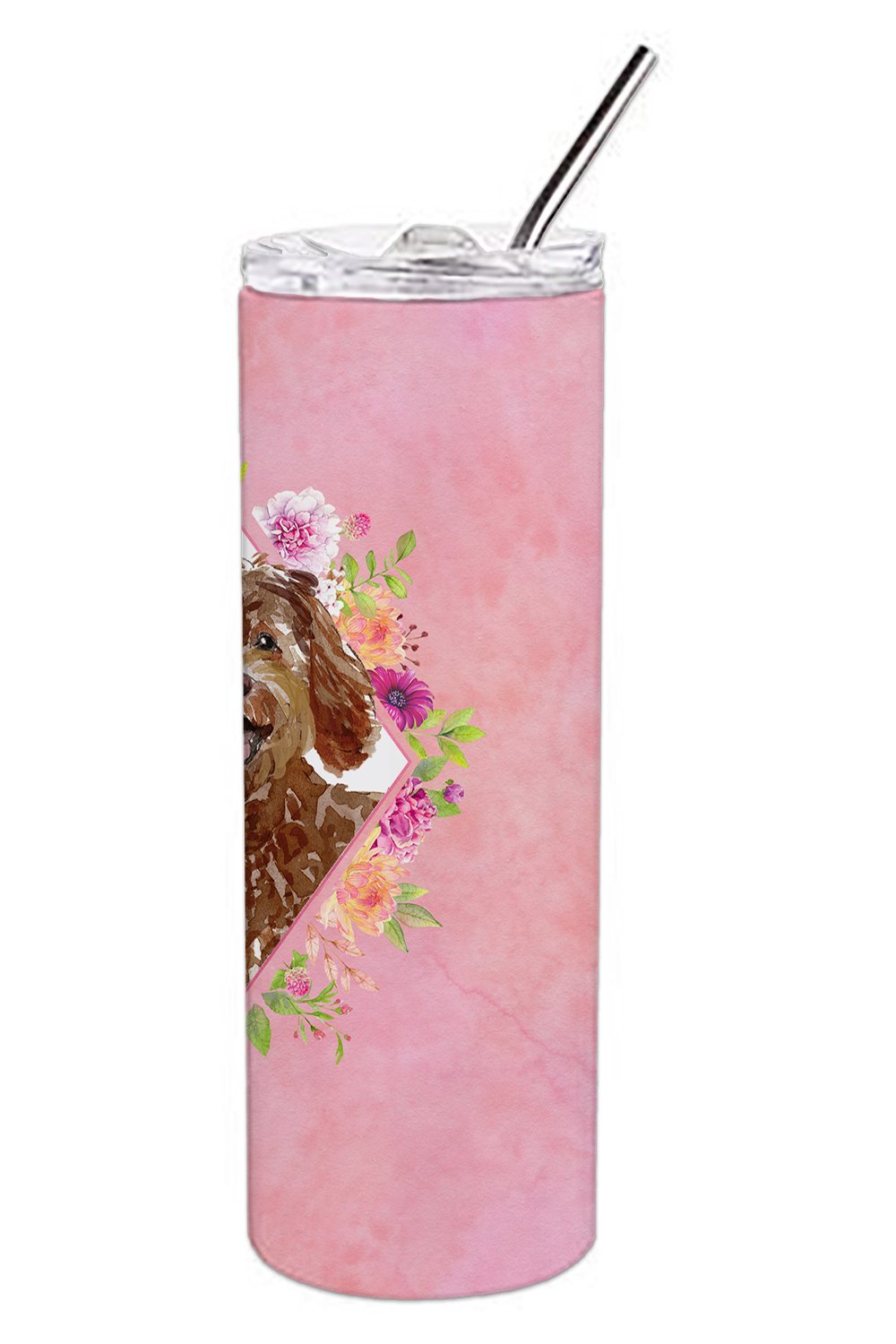 Labradoodle Pink Flowers Double Walled Stainless Steel 20 oz Skinny Tumbler CK4228TBL20 by Caroline's Treasures