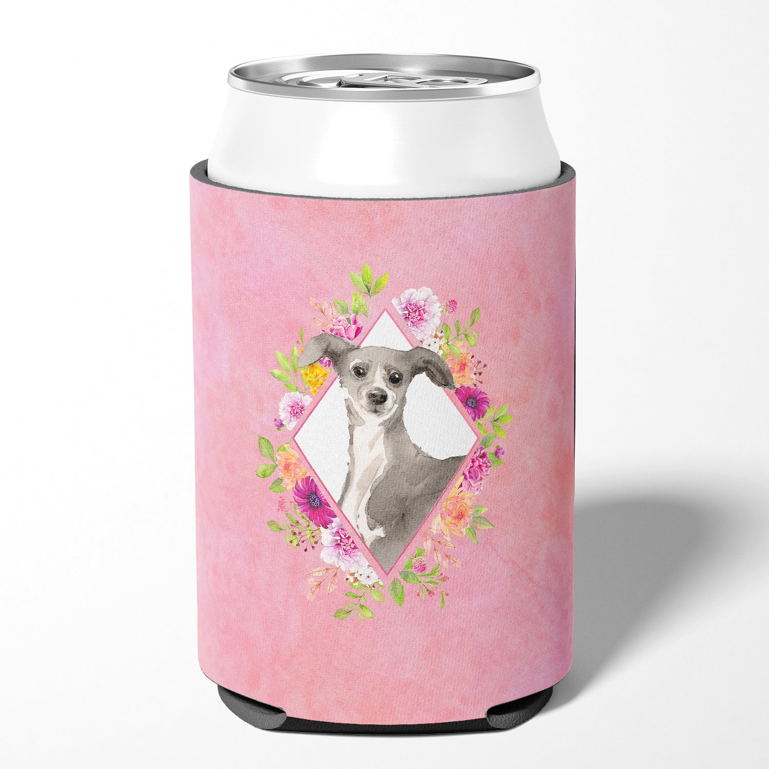 Italian Greyhound Pink Flowers Can or Bottle Hugger CK4230CC  the-store.com.