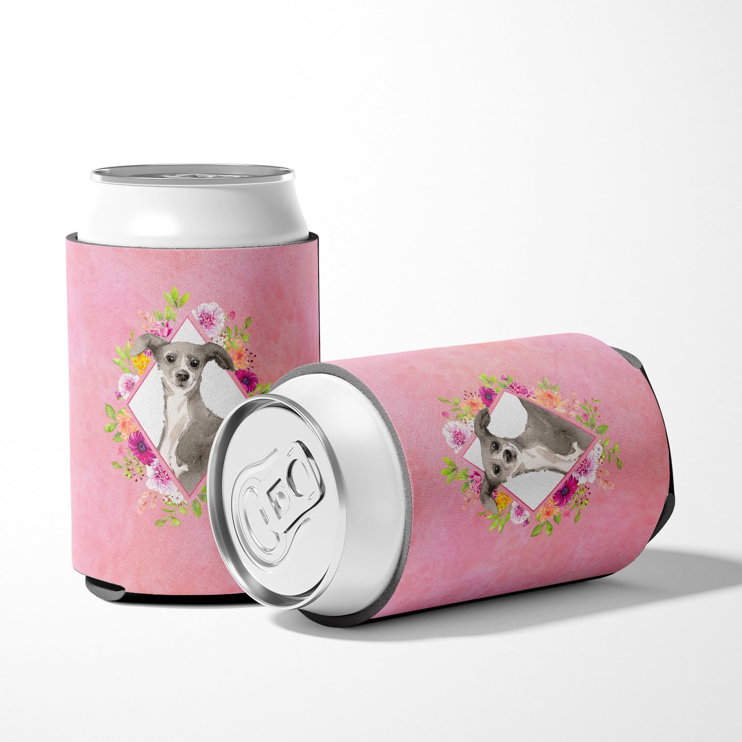 Italian Greyhound Pink Flowers Can or Bottle Hugger CK4230CC