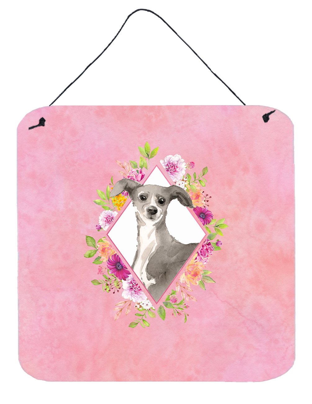 Italian Greyhound Pink Flowers Wall or Door Hanging Prints CK4230DS66 by Caroline&#39;s Treasures
