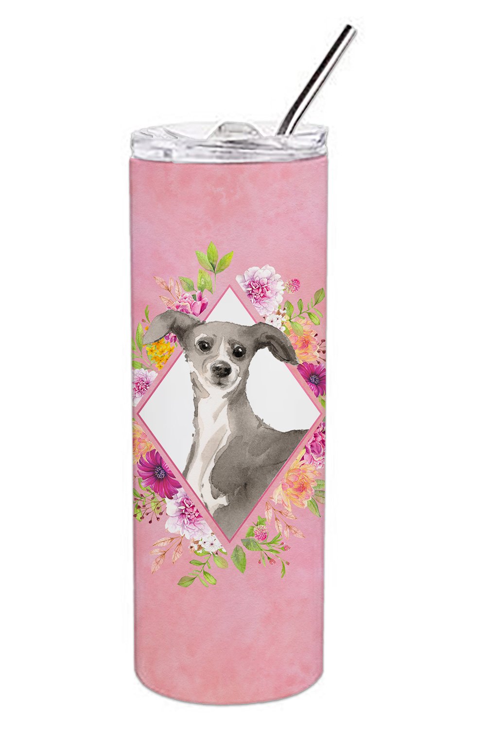 Italian Greyhound Pink Flowers Double Walled Stainless Steel 20 oz Skinny Tumbler CK4230TBL20 by Caroline&#39;s Treasures