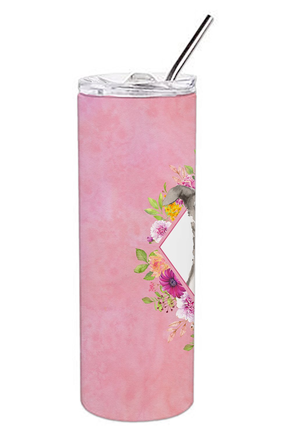 Italian Greyhound Pink Flowers Double Walled Stainless Steel 20 oz Skinny Tumbler CK4230TBL20 by Caroline's Treasures