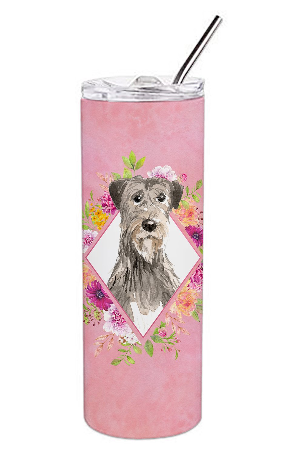 Irish Wolfhound Pink Flowers Double Walled Stainless Steel 20 oz Skinny Tumbler CK4231TBL20 by Caroline&#39;s Treasures