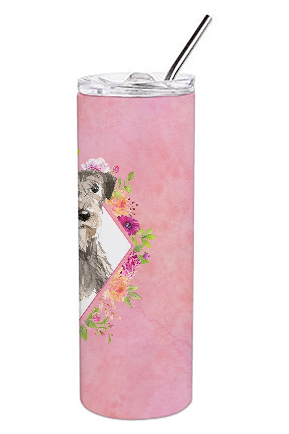 Irish Wolfhound Pink Flowers Double Walled Stainless Steel 20 oz Skinny Tumbler CK4231TBL20 by Caroline's Treasures
