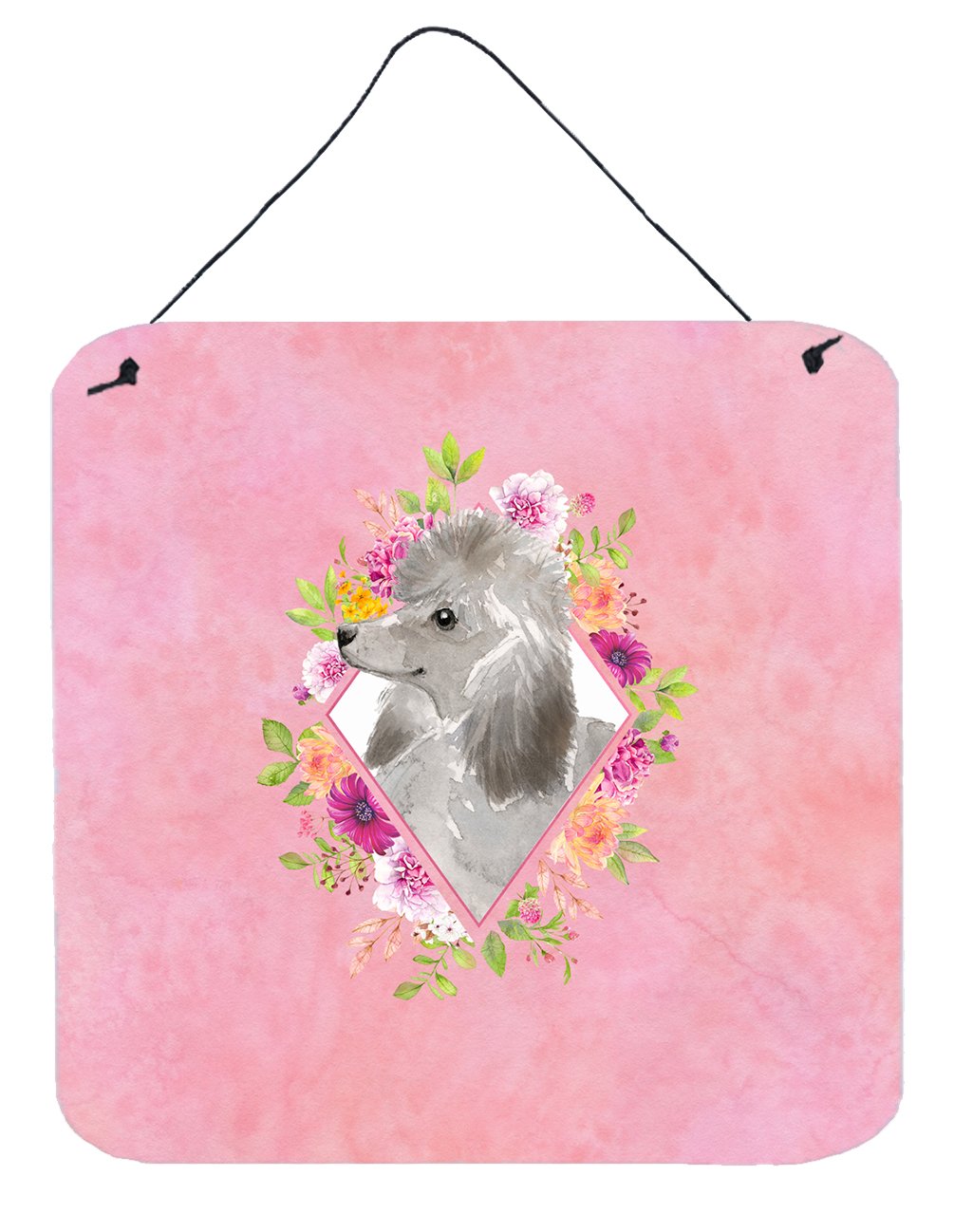 Grey Standard Poodle Pink Flowers Wall or Door Hanging Prints CK4233DS66 by Caroline&#39;s Treasures