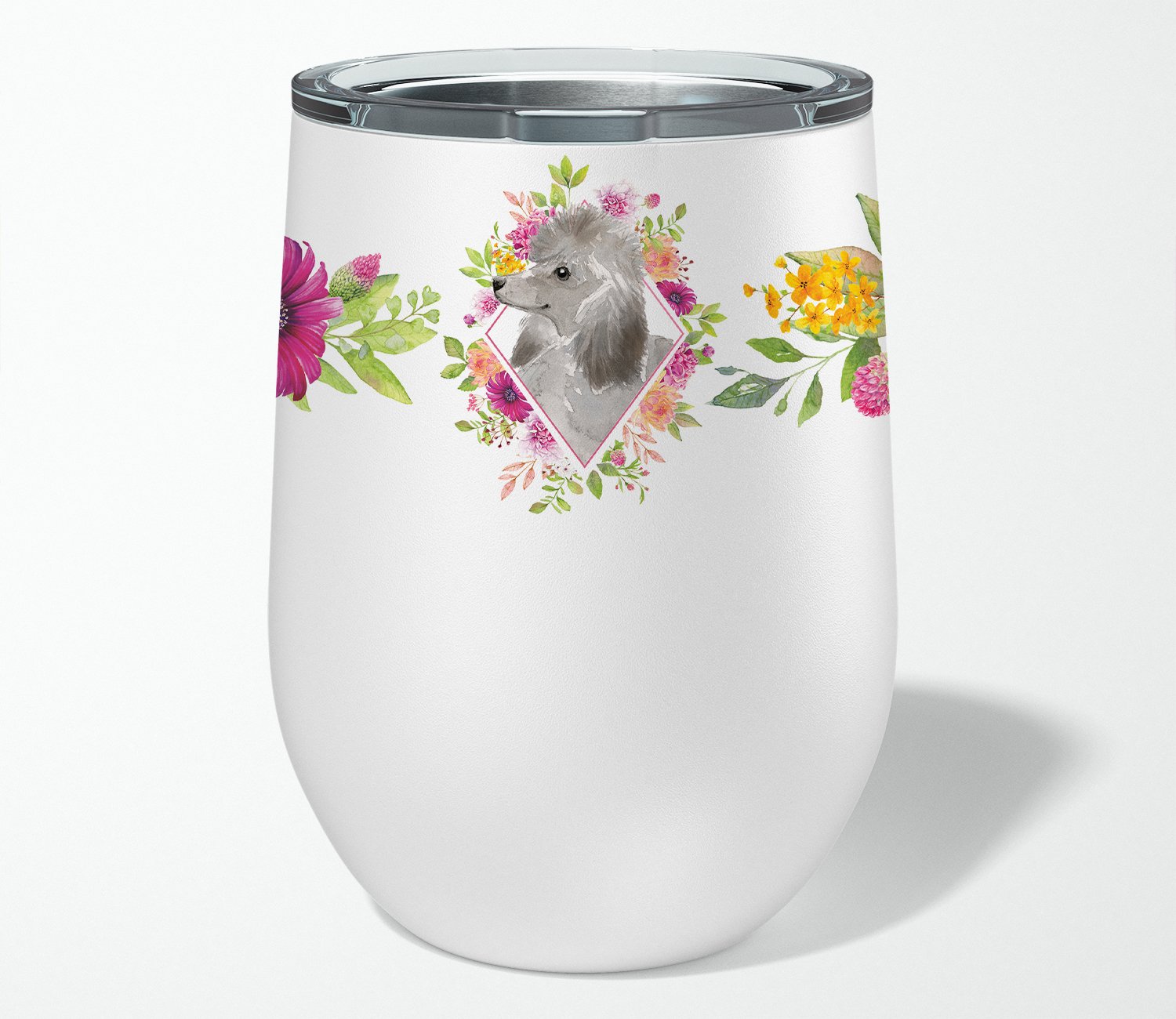 Grey Standard Poodle Pink Flowers Stainless Steel 12 oz Stemless Wine Glass CK4233TBL12 by Caroline's Treasures