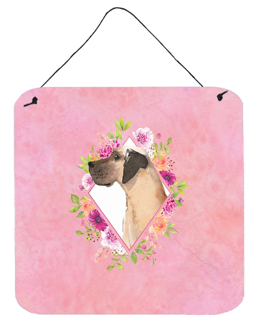 Fawn Great Dane Pink Flowers Wall or Door Hanging Prints CK4234DS66 by Caroline&#39;s Treasures
