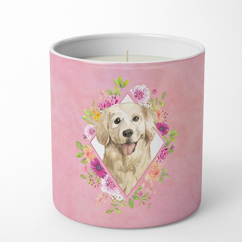 Golden Retriever Pink Flowers 10 oz Decorative Soy Candle CK4235CDL by Caroline&#39;s Treasures