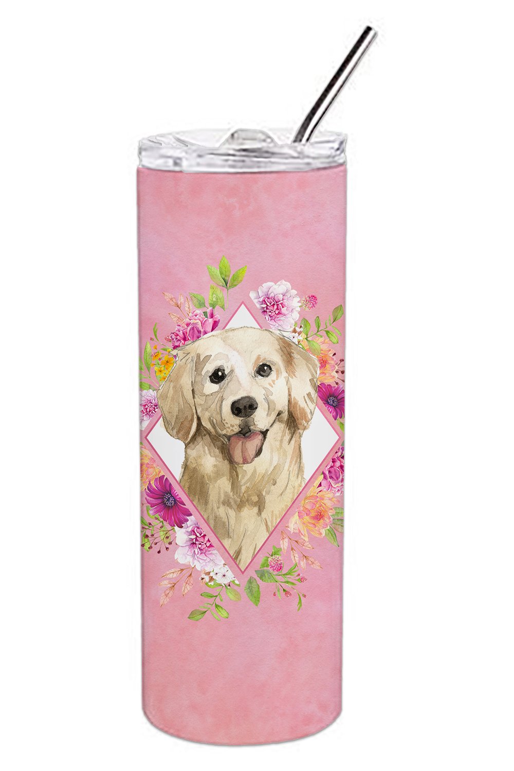 Golden Retriever Pink Flowers Double Walled Stainless Steel 20 oz Skinny Tumbler CK4235TBL20 by Caroline&#39;s Treasures