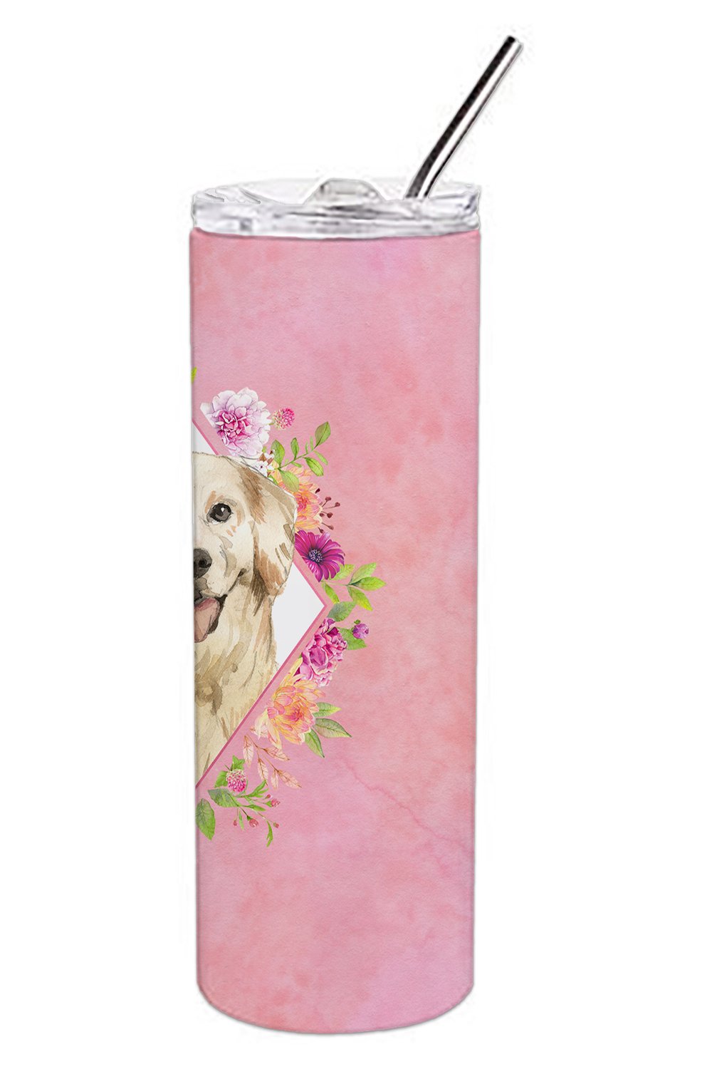 Golden Retriever Pink Flowers Double Walled Stainless Steel 20 oz Skinny Tumbler CK4235TBL20 by Caroline's Treasures