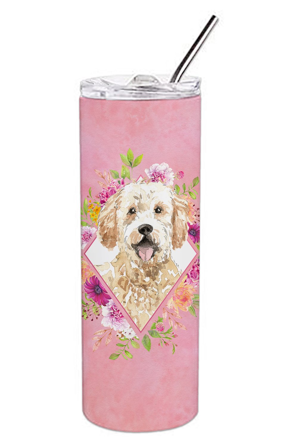 Goldendoodle Pink Flowers Double Walled Stainless Steel 20 oz Skinny Tumbler CK4236TBL20 by Caroline's Treasures