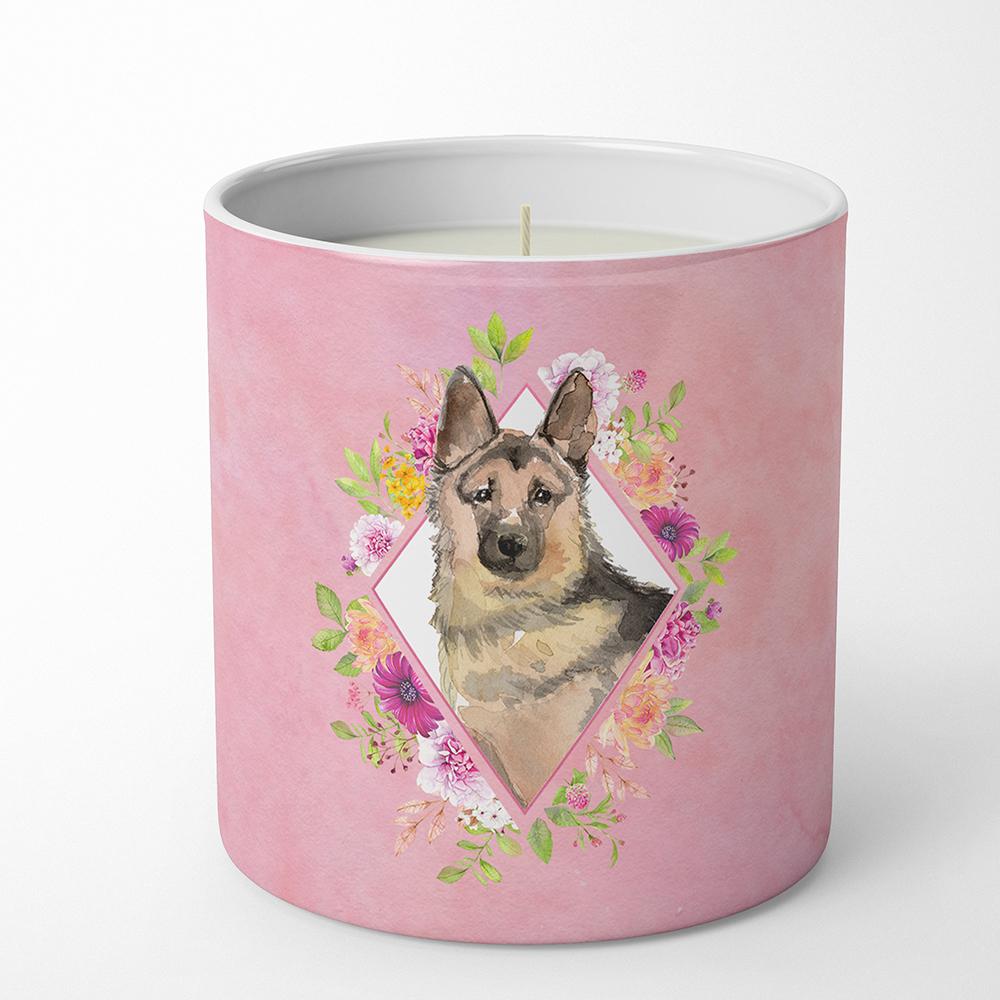 German Shepherd Pink Flowers 10 oz Decorative Soy Candle CK4237CDL by Caroline&#39;s Treasures