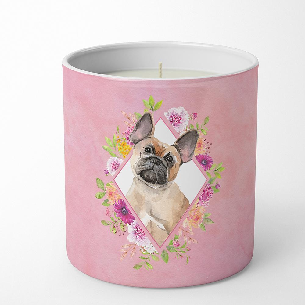 Fawn French Bulldog Pink Flowers 10 oz Decorative Soy Candle CK4238CDL by Caroline&#39;s Treasures