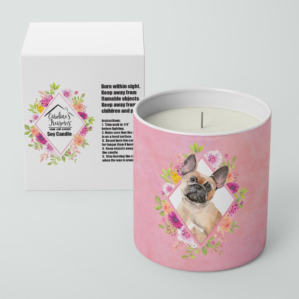 Fawn French Bulldog Pink Flowers 10 oz Decorative Soy Candle CK4238CDL by Caroline's Treasures