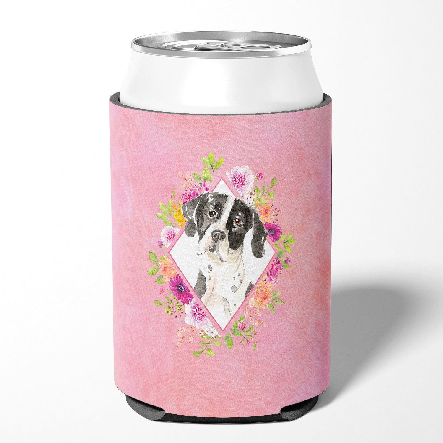 English Pointer Pink Flowers Can or Bottle Hugger CK4239CC