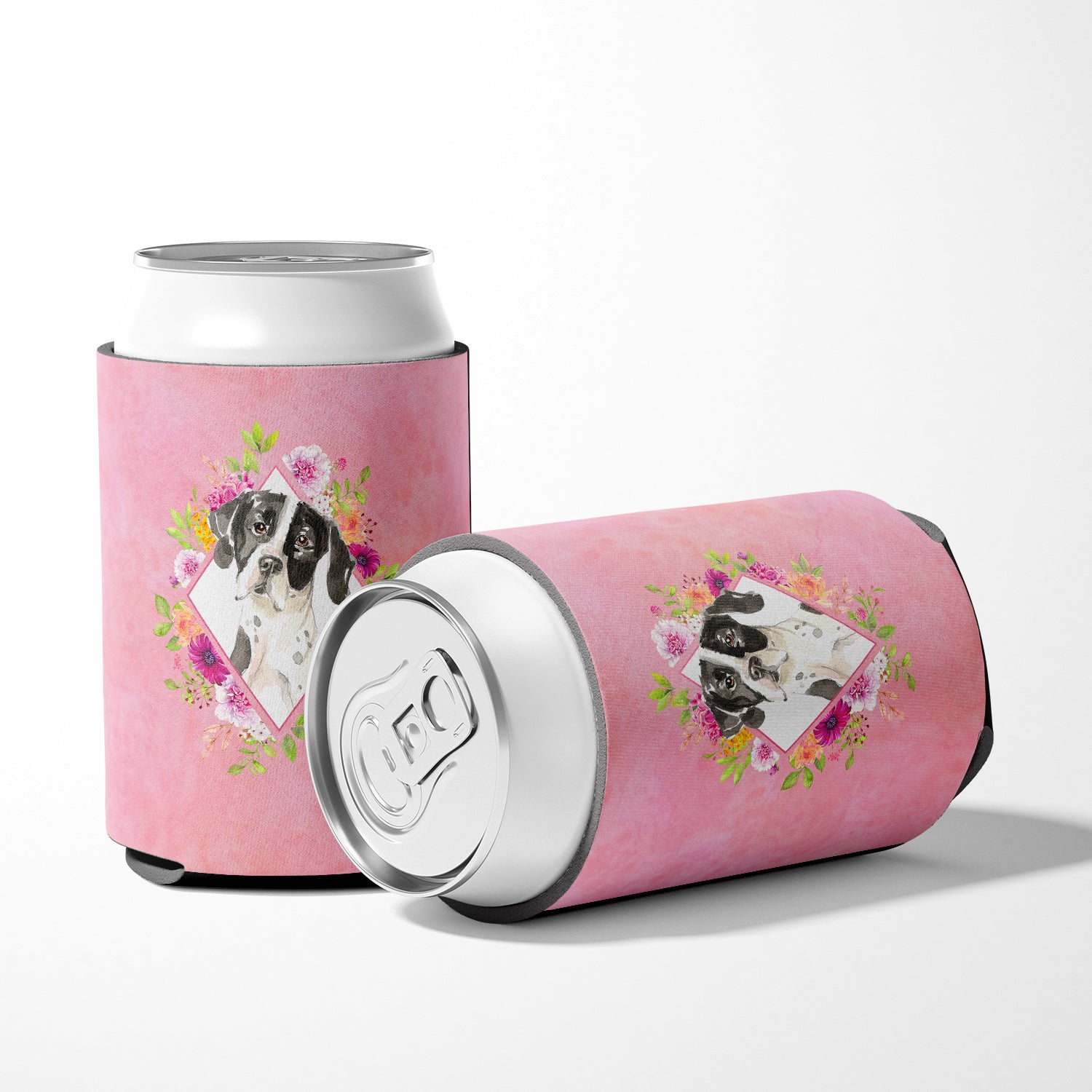 English Pointer Pink Flowers Can or Bottle Hugger CK4239CC  the-store.com.