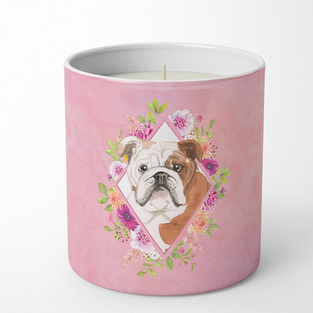 English Bulldog Pink Flowers 10 oz Decorative Soy Candle CK4240CDL by Caroline&#39;s Treasures