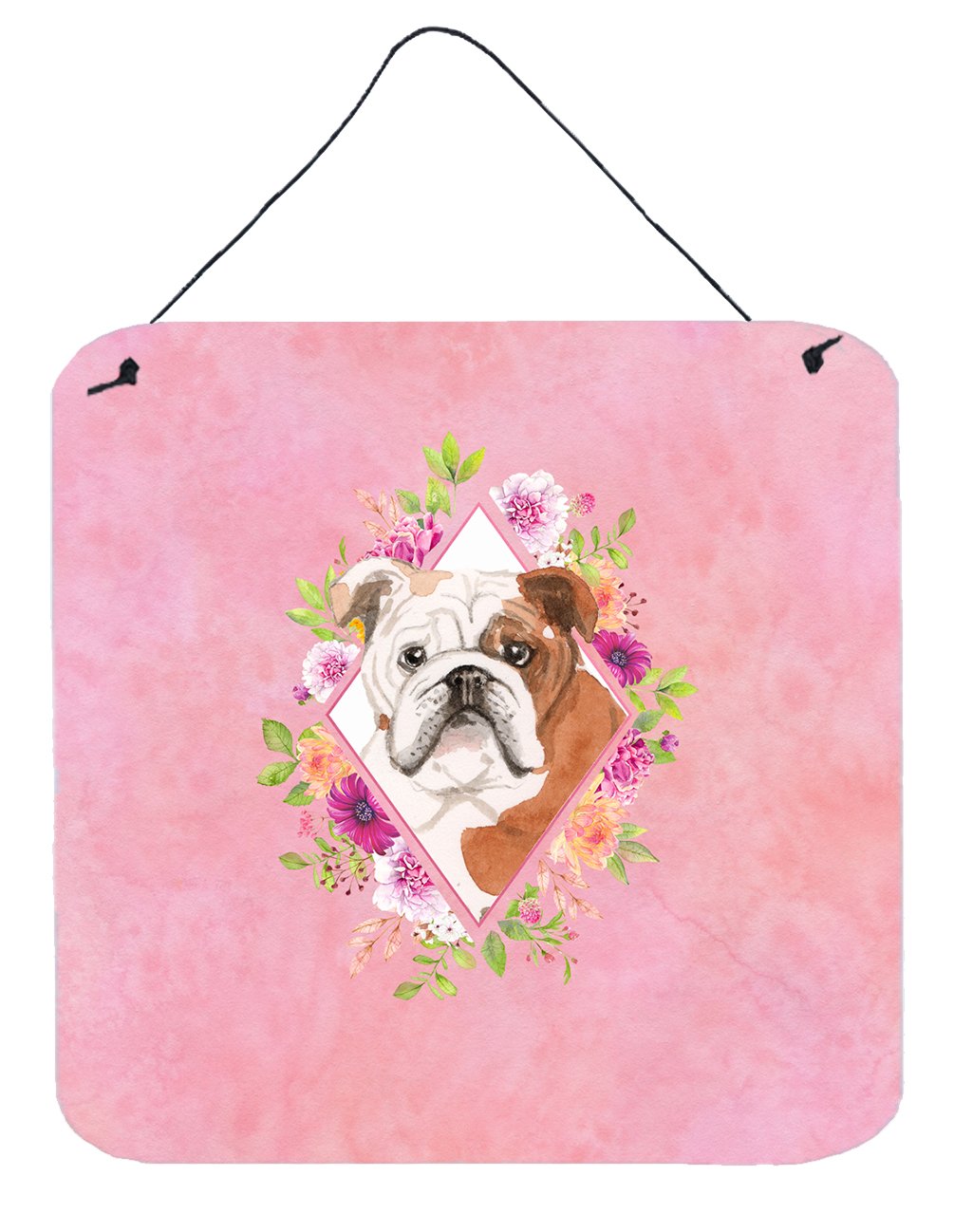 English Bulldog Pink Flowers Wall or Door Hanging Prints CK4240DS66 by Caroline&#39;s Treasures