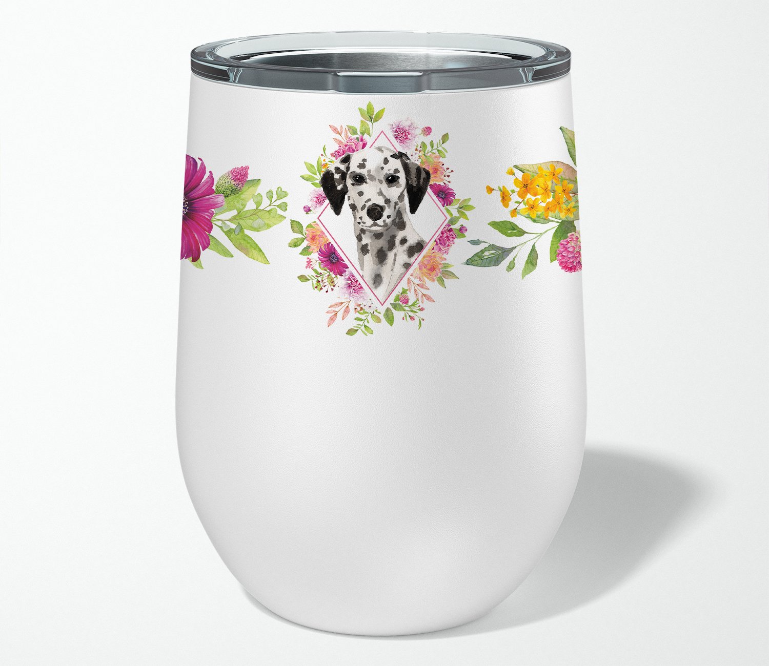 Dalmatian Pink Flowers Stainless Steel 12 oz Stemless Wine Glass CK4242TBL12 by Caroline's Treasures