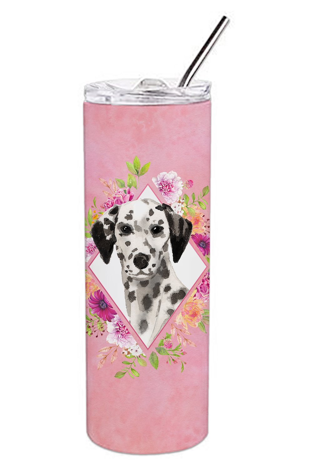 Dalmatian Pink Flowers Double Walled Stainless Steel 20 oz Skinny Tumbler CK4242TBL20 by Caroline's Treasures