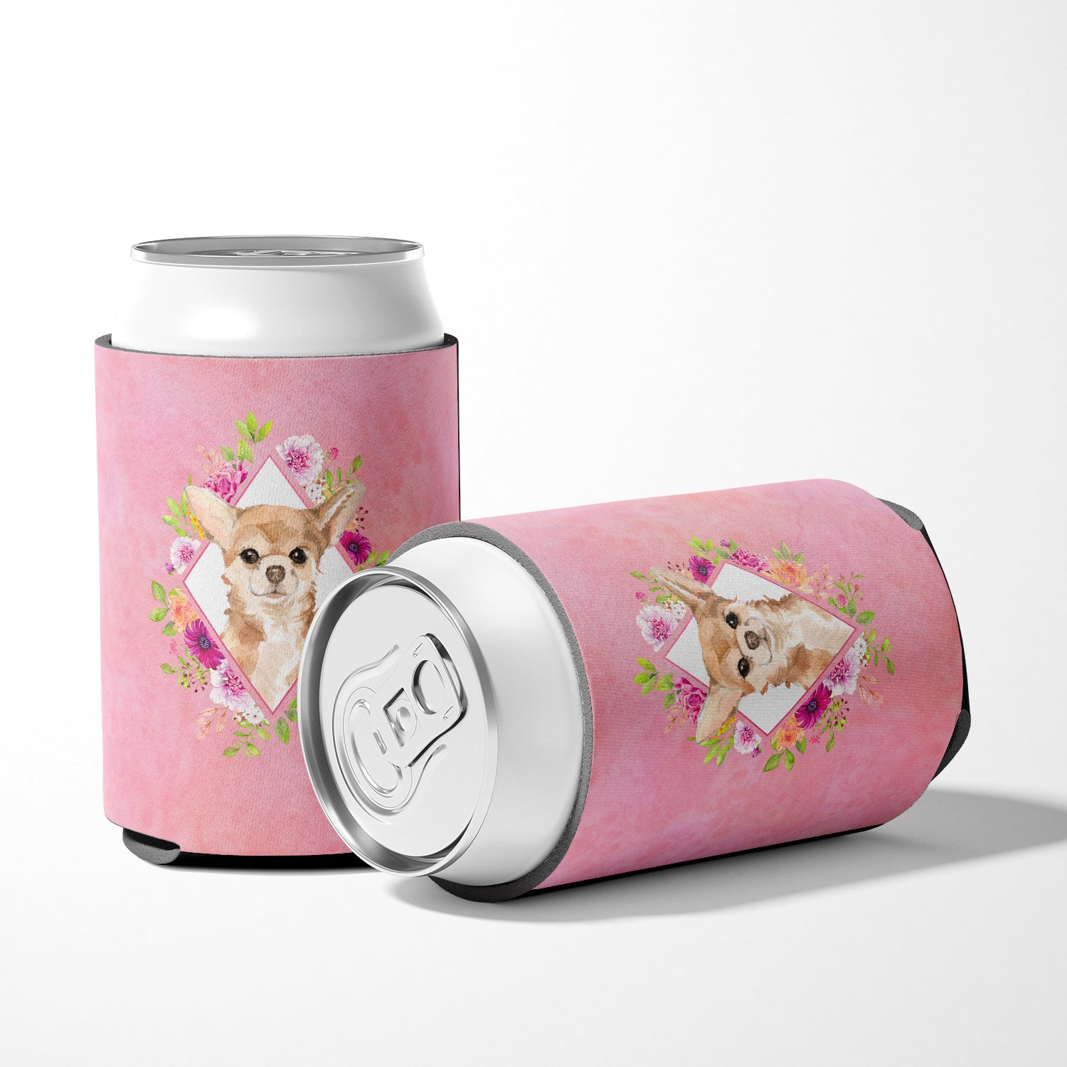 Chihuahua Pink Flowers Can or Bottle Hugger CK4245CC  the-store.com.