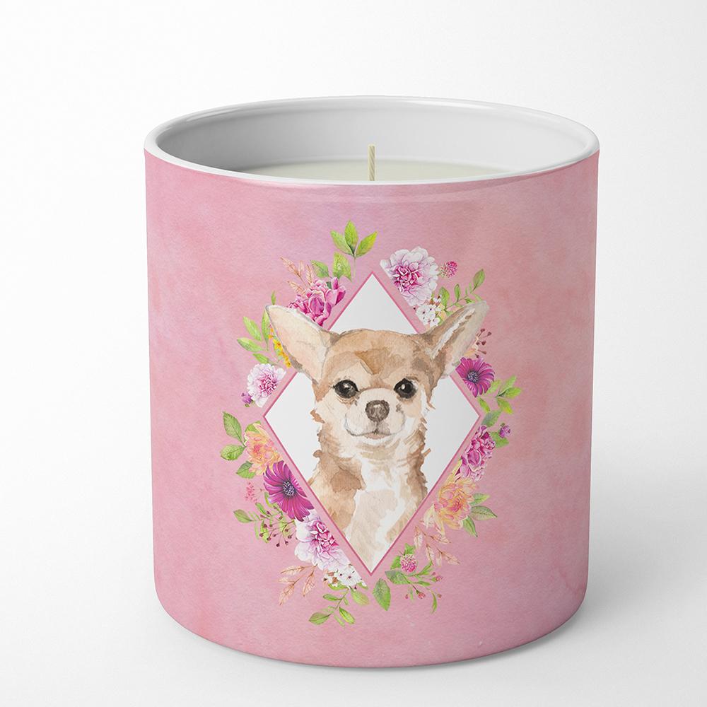 Chihuahua Pink Flowers 10 oz Decorative Soy Candle CK4245CDL by Caroline&#39;s Treasures