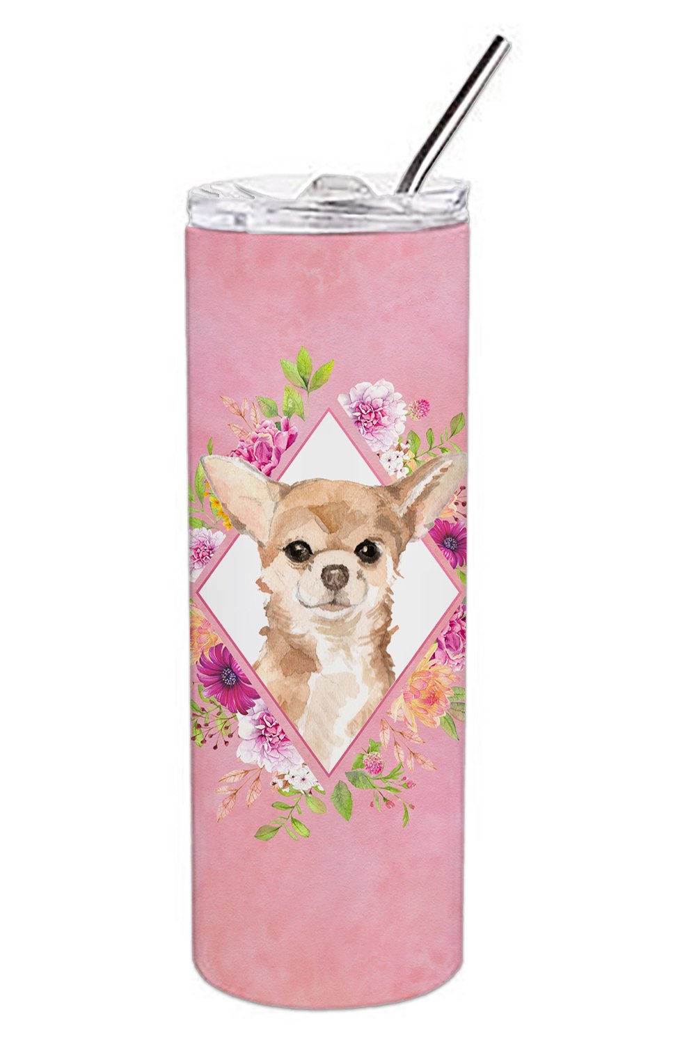 Chihuahua Pink Flowers Double Walled Stainless Steel 20 oz Skinny Tumbler CK4245TBL20 by Caroline's Treasures