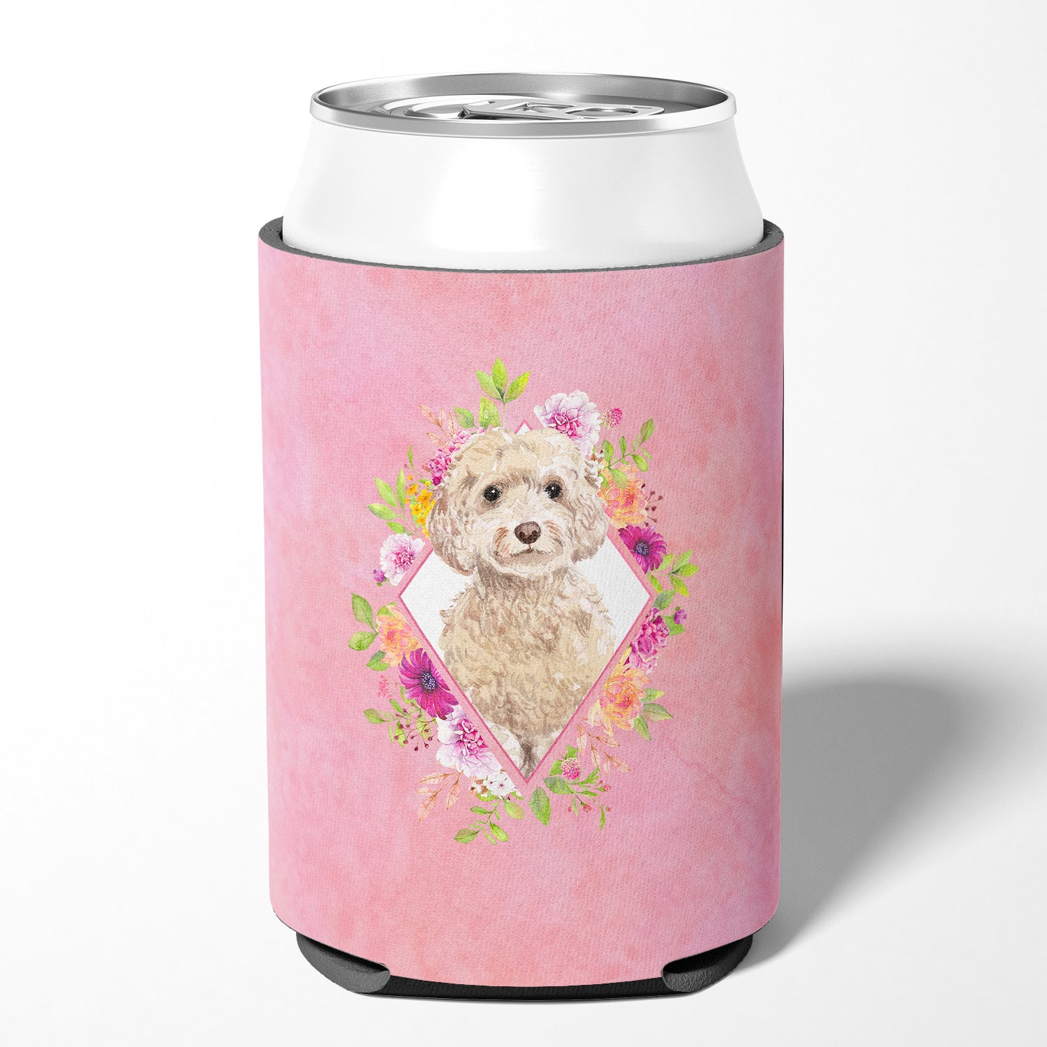 Champagne Cockapoo Pink Flowers Can or Bottle Hugger CK4246CC