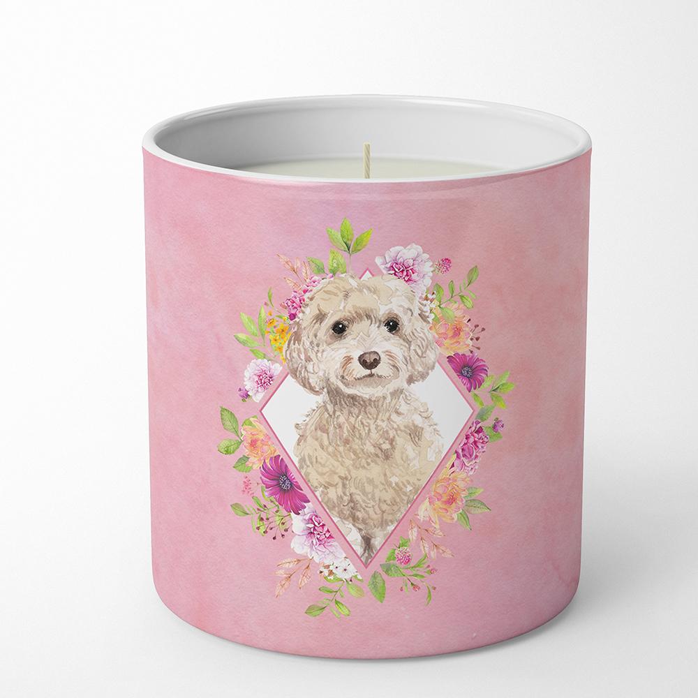 Champagne Cockapoo Pink Flowers 10 oz Decorative Soy Candle CK4246CDL by Caroline&#39;s Treasures