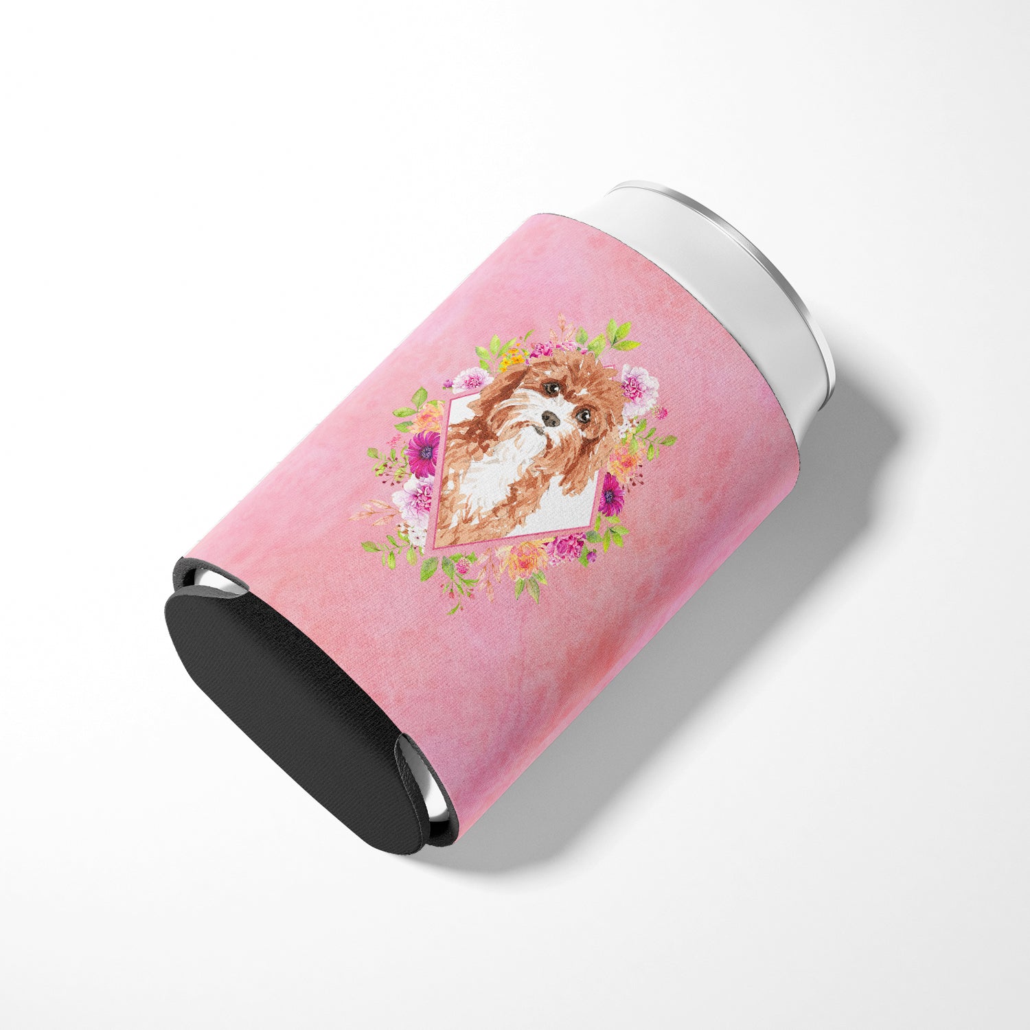 Cavapoo Pink Flowers Can or Bottle Hugger CK4247CC