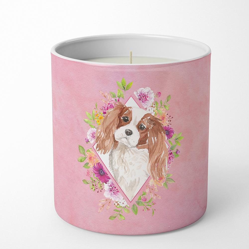 Blenheim Cavalier Spaniel Pink Flowers 10 oz Decorative Soy Candle CK4248CDL by Caroline&#39;s Treasures