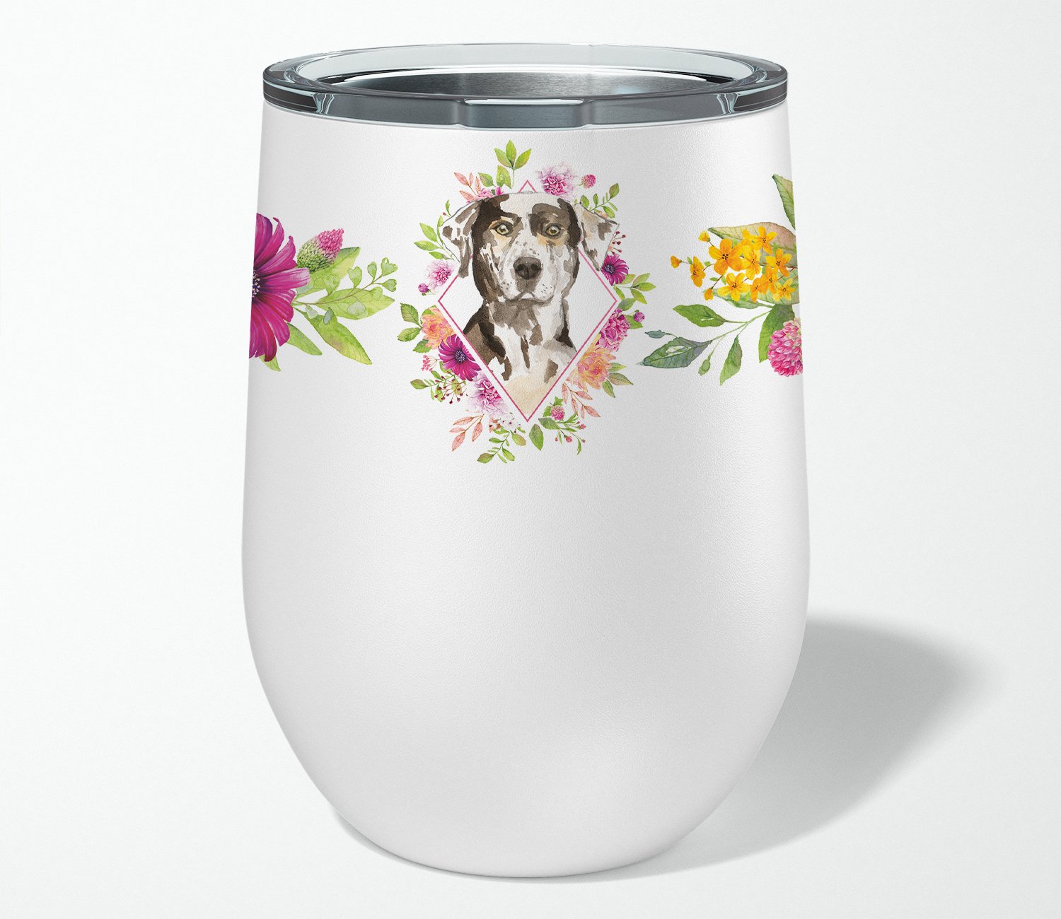 Catahoula Leopard Dog Pink Flowers Stainless Steel 12 oz Stemless Wine Glass CK4249TBL12 by Caroline's Treasures