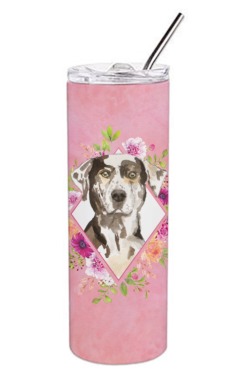 Catahoula Leopard Dog Pink Flowers Double Walled Stainless Steel 20 oz Skinny Tumbler CK4249TBL20 by Caroline's Treasures